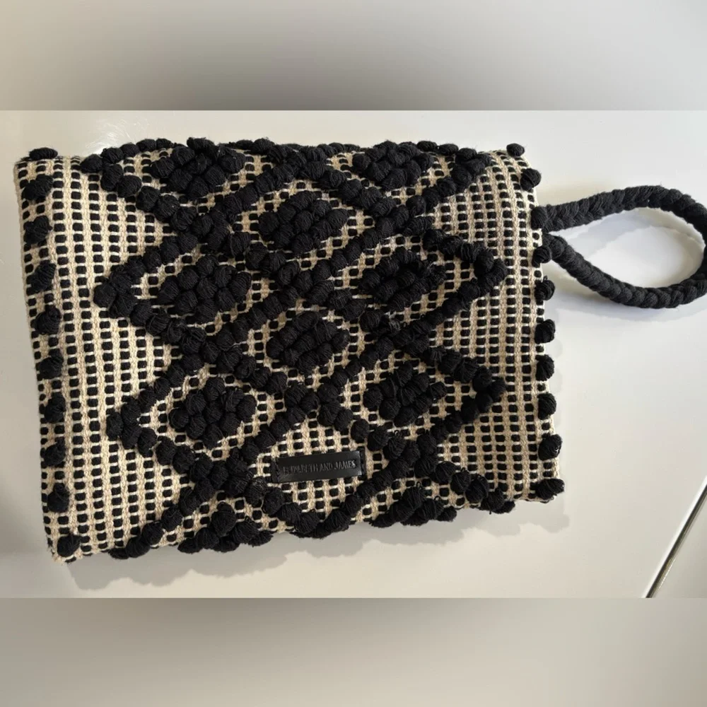ELIZABETH & JAMES boho wristlet CLUTCH textured handbag BLACK AND WHITE